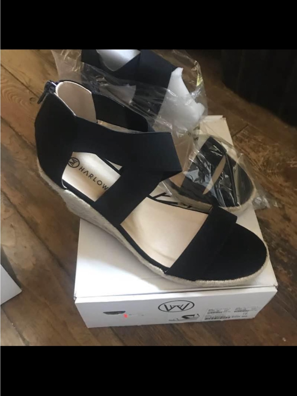 Harlow Black Wedge Sandals - Women's Espadrille Wedge 10